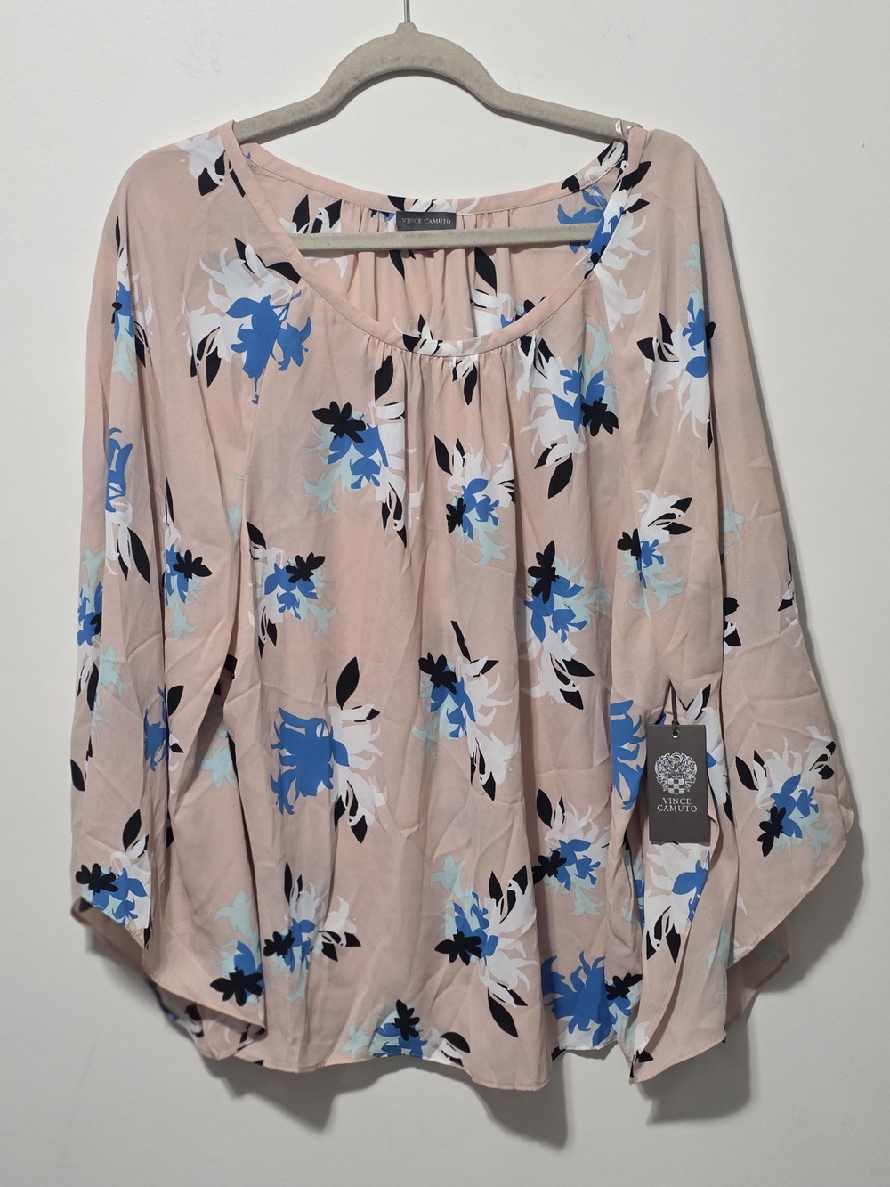 Vince Camuto Blush Pink Floral Tunic with Blue Accents
